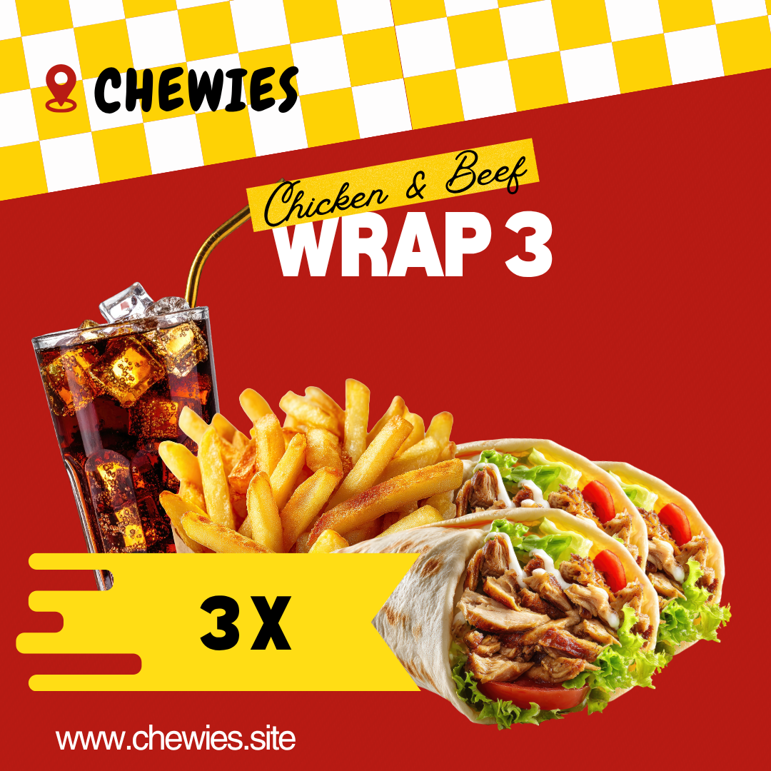 Wrap 3 (3 Wraps, Large Fries & Large soda)